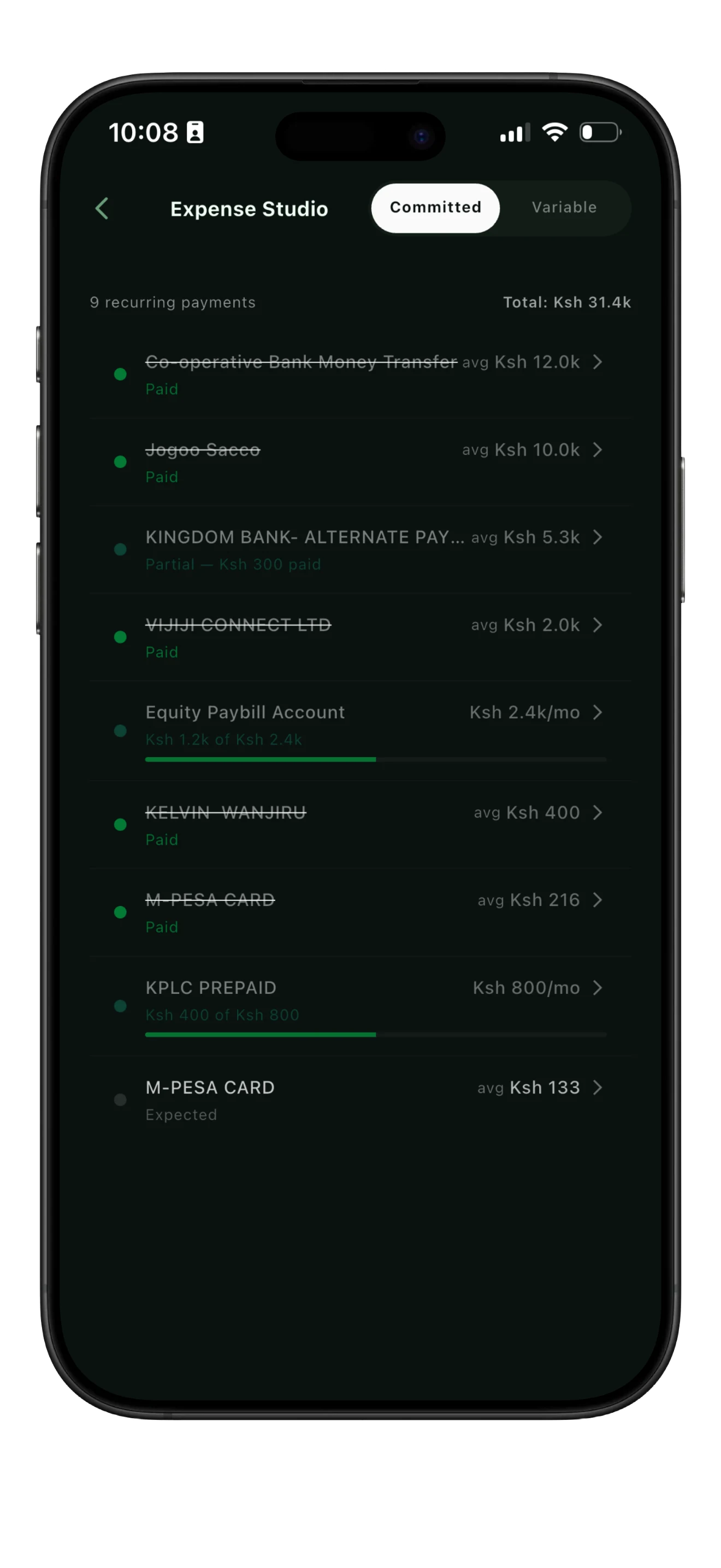 Maganji committed expenses tracker — rent, NHIF and loan repayments in Kenya
